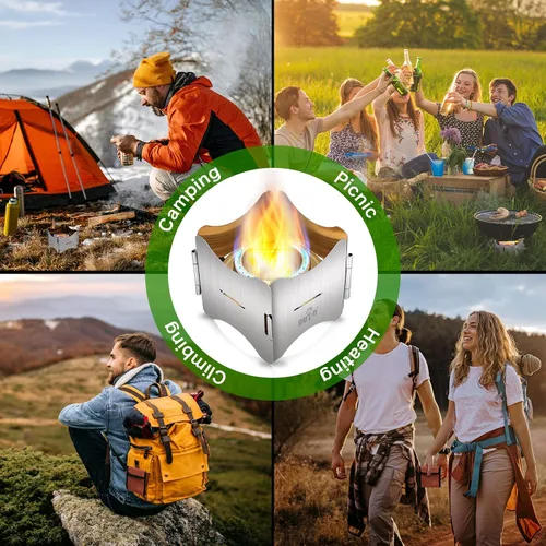 Vista 7 de Estufa de alcohol, estufa de camping con cubierta de estufa, estufa individual de acero inoxidable resistente al viento, adecuada para acampar al