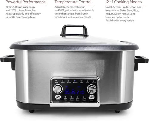 Vista 5 de Olla múltiple de lujo 12 en 1 de 8 cuartos con función Sous Vide, olla a presión eléctrica programable con olla antiadherente, tapa de vidrio