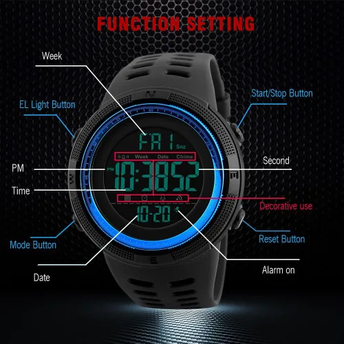 Vista 2 de Reloj digital para hombre, resistente al agua, cronógrafo, LED, electrónico, para deportes al aire libre