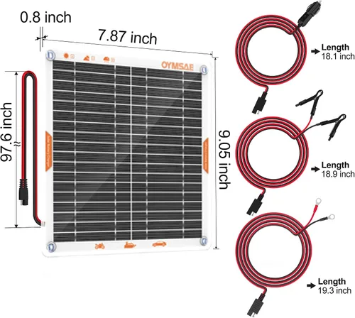 Vista 4 de OYMSAE - Cargador de batería con panel solar de 5 W / 12 V para automóvil, portátil, impermeable + Mantenedor con enchufe de encendedor