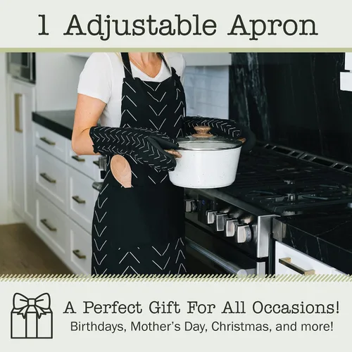 Vista 5 de Adjustable Designer Kitchen Apron for Adults Cotton Cooking Apron with Pockets and Adjustable Neck Buckle