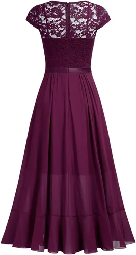 Vista 7 de Miusol - Vestido largo elegante para mujer, con volantes, encaje y cuello en V, ideal para damas de honor