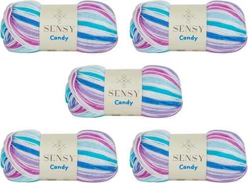 Vista 31 de Sensy Candy Yarn - Hilo de 5 madejas, 3.5 onzas, 251 yardas, multicolor para ganchillo y tejido, calibre ligero 3