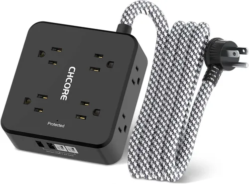 Vista 11 de Protector de Sobretensiones Tira de Alimentación - CHCORE Cable de Extensión Trenzado de 5 Pies con 8 Tomas con 4 Puertos USB (2 USB C) Estación