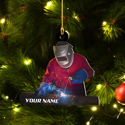 Vista 4 de Adornos de soldador personalizados, adorno de árbol de Navidad con nombre personalizado, regalo perfecto para soldador
