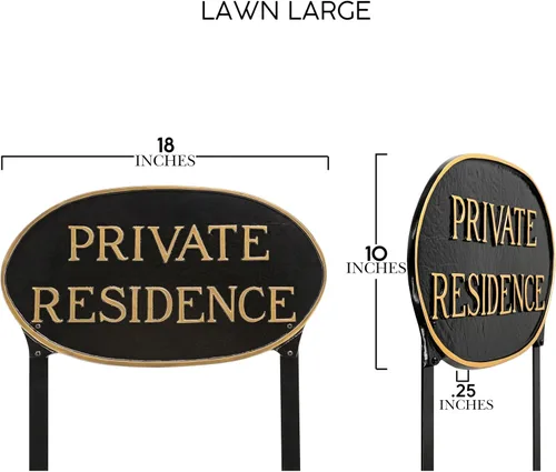 Vista 3 de Montague Metal Products Letrero de residencia privada – Placa de metal ovalada blanca y negra con estacas para césped, 10 x 18 pulgadas, letrero