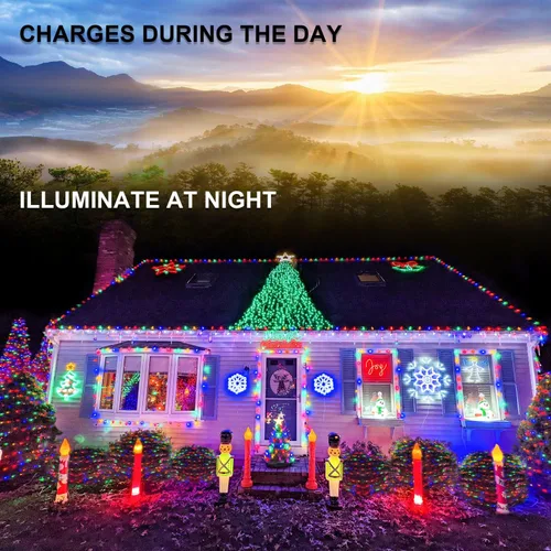 Vista 2 de JMEXSUSS Paquete de 2 luces solares de hadas de 100 LED, 2 paquetes de 200 luces LED solares de Navidad impermeables para exteriores