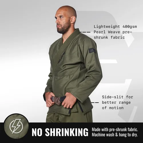 Vista 2 de Elite Sports Kimono para hombres aprobado por la IBJJF Federación Internacional de Jiu Jitsu Brasileño de tela pre-encogida para Jiu Jitsu