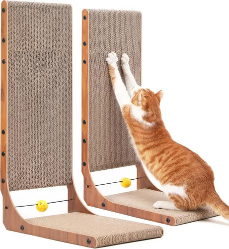 Vista 12 de FUKUMARU Rascador para gatos, 18.7 pulgadas en forma de L, almohadilla para rascar para gatos montada en la pared, cartón rascador para gatos