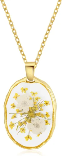 Vista 78 de Forget-Me-Not and Queen Anne's Lace Pressed Wildflower Necklace Birth Month Real Flower Necklace Gold/Silver Pressed Flower Jewelry