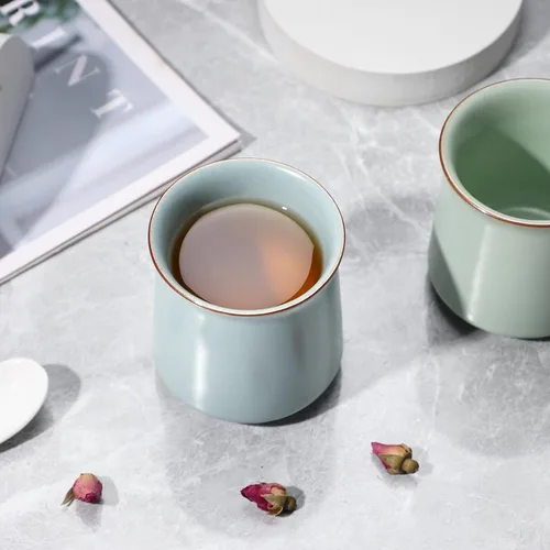 Vista 7 de Juego de 2 tazas de té de cerámica estilo japonés, taza de yerba mate, tazas de té KungFu chinas, sin mango, (estilo 1#)