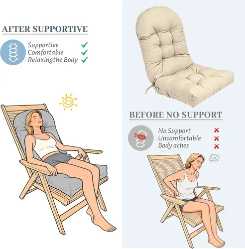 Vista 7 de Adirondack & - Cojín para silla mecedora, respaldo alto, acolchado para patio con lazos, resistente a la decoloración y protección UV, cojín