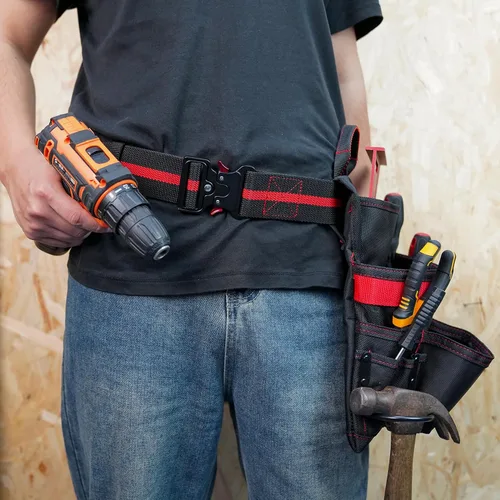 Vista 6 de KUNN 10-Pocket Carpenter Tool Pouch,Adjustable 2-Inch Belt Heavy Duty Construction,Hammer Holder and Tape Measure Clip