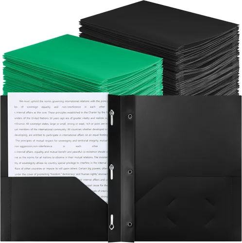 Vista 13 de Cholemy Paquete de 72 carpetas de bolsillo con puntas, carpetas de plástico resistente con ranura para tarjetas de visita, sujetadores de 3 puntas