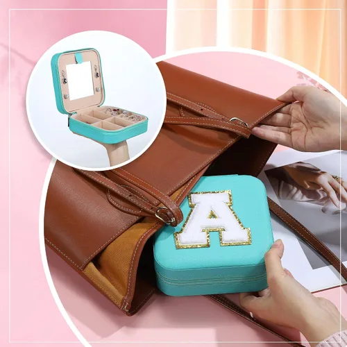 Vista 6 de Parima Joyero grande para niñas, joyero con inicial de viaje para niñas Caja organizadora de joyas grande Joyero de viaje organizador de joyero