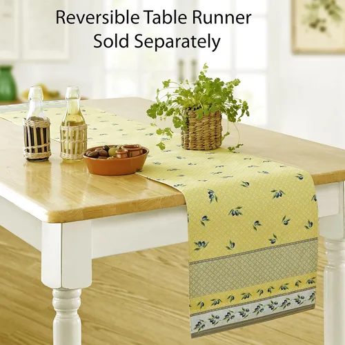 Vista 5 de Home Bargains Plus Mantel rectangular de tela, juego de 4 manteles individuales, estampado Olivier amarillo y gris oliva, manteles individuales