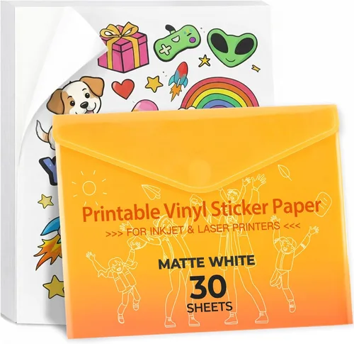 Vista 13 de Papel adhesivo de vinilo imprimible – Vinilo impermeable para impresora láser y inyección de tinta 15 hojas autoadhesivas – Blanco mate