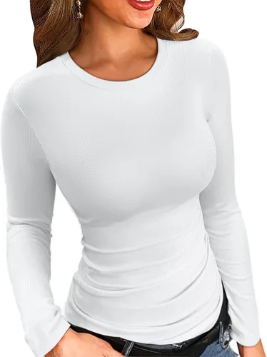 Vista 20 de VICHYIE Fall Clothes Womens Crewneck Ribbed Long Sleeve Shirts Slim Fitted Tee Casual Basic Tshirt Top Negro