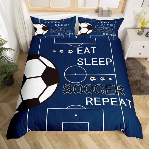 Vista 19 de jejeloiu Juego de ropa de cama de fútbol para niños, tamaño individual, juego de funda de edredón de fútbol para niños y niñas, funda de edredón