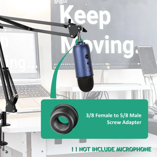 Vista 3 de Adaptador de soporte de micrófono 5/8 a 3/8 ranurado azul Yeti adaptador de micrófono 2 piezas 5/8 macho a 3/8 hembra tornillo de micrófono