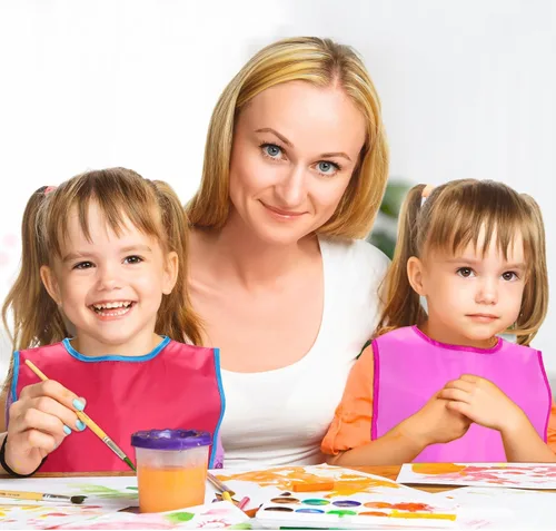 Vista 6 de 12 piezas de bata de arte para niños, delantales de pintura impermeables, sin mangas, con bolsillos de 3 a 8 años, pintura y actividades artesanales