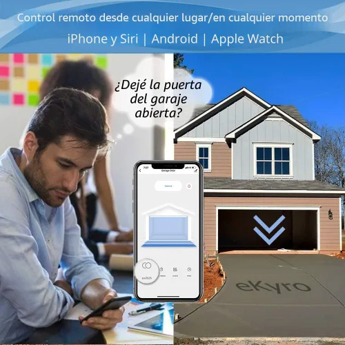 Vista 3 de eKyro Abridor inteligente de puerta de garaje - Controlador remoto universal WiFi compatible con Alexa, Google Home, iPhone, Siri, Android, alerta