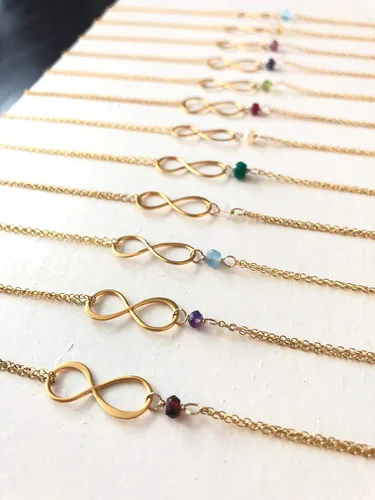 Vista 68 de Pulsera con dije de infinito con piedra natal, joyería hecha a mano, regalo para ella