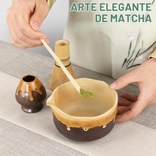 Vista 3 de Pottery Matcha Set - Tazón de té hecho a mano japonés, arena café Café Arena
