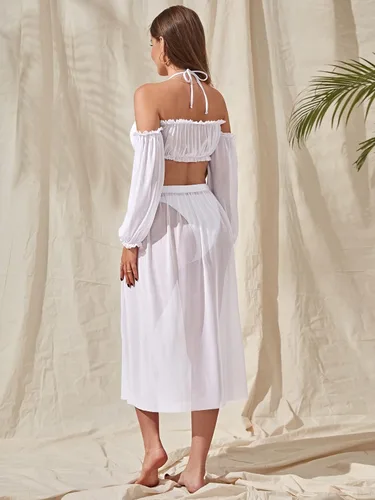 Vista 2 de MakeMeChic Traje de baño de maternidad de 4 piezas para mujer, traje de baño de bikini con tanga triangular, traje de baño con cubierta