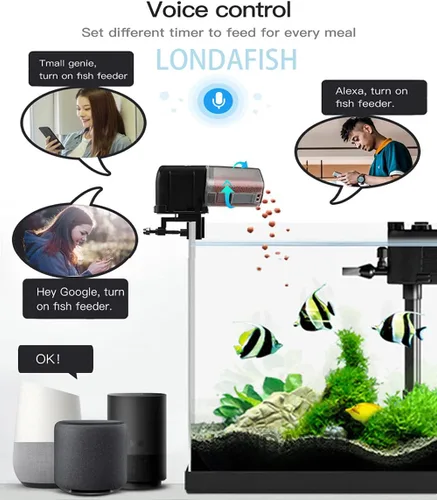 Vista 4 de LONDAFISH Comedero de pescado, plástico, múltiples mascotas Automatic Fish Feeder for Aquarium Auto Food Dispenser with Timer Fish Food Dispenser