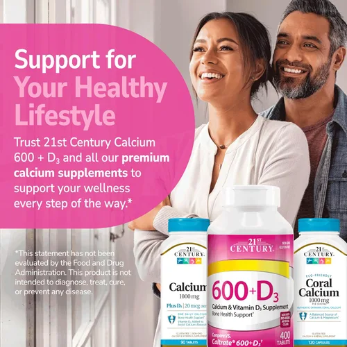 Vista 8 de 21st Century Tableta de suplemento de calcio Plus D, 600 mg, 400