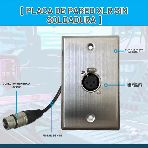 Vista 2 de DIYTECH - Placa de pared XLR de acero inoxidable de 1 puerto, hembra a