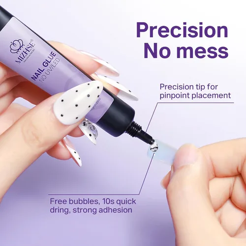Vista 3 de MIZHSE Kit de pegamento de uñas semisólido de 0.35 oz y removedor de 0.3 fl oz para puntas de uñas a presión, secado rápido súper fuerte, sin