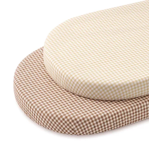 Vista 30 de Blissful Diary Muslin Crib Sheets, 2 Pack, Beige Gingham & Brown Gingham fitted for 52''x28'' crib mattress, soft and breathable cotton, boho