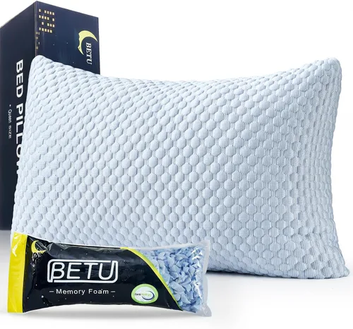 Vista 19 de BETU Almohada refrescante estándar, almohada de espuma viscoelástica triturada fresca para durmientes calientes, almohadas ajustables firmes