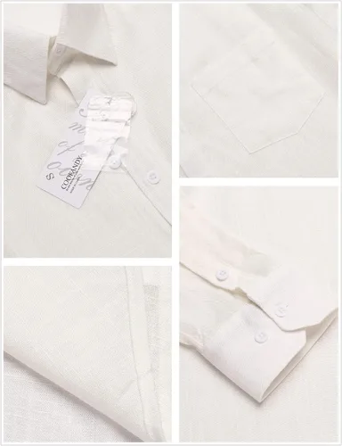 Vista 5 de COOFANDY Camisa casual con botones para hombre, camisa de cambray de lino de manga larga