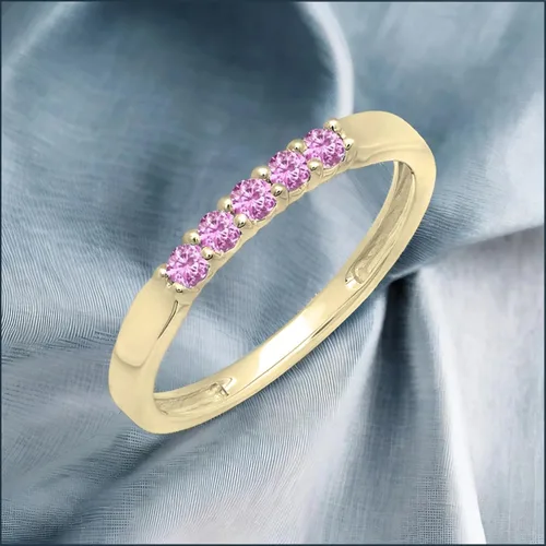 Vista 110 de Dazzlingrock Collection Anillo de boda redondo de 5 piedras preciosas o diamantes para mujer en oro macizo de 10 K/14 K/18 K