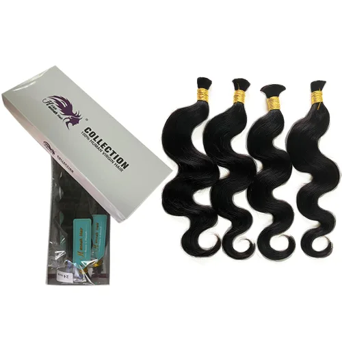 Vista 6 de Cabello humano ondulado a granel, 4 paquetes (7.05 oz) negro natural, 16, 18, 20, 22 pulgadas, sin trama, para caja sin costuras y trenzas bohemias