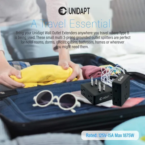 Vista 7 de Unidapt - Divisor de enchufes múltiples, adaptador extensor de múltiples salidas con 6 enchufes de CA, caja divisora lateral, expansor de enchufe