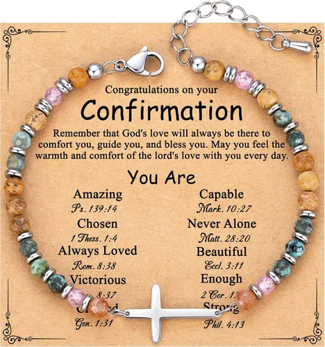 Vista 24 de TONY & SANDY Pulsera de cruz cristiana para mujer, regalo de San Valentín para ella, regalo de confirmación de bautismo, Pascua, regalo único