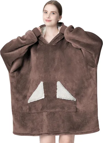 Vista 18 de Touchat - Manta con capucha portátil, sudadera con capucha de forro polar sherpa de gran tamaño con bolsillo gigante y mangas para adulto, regalo