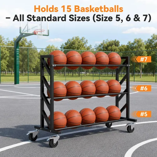 Vista 2 de Bastidores de baloncesto prémium para bolas, carrito de bolas