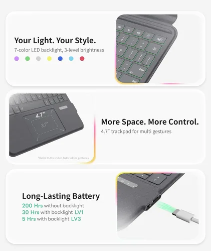 Vista 5 de EIP Funda con teclado Bluetooth para iPad de 10.2 pulgadas (7ª/8ª/9ª generación) y iPad Air de 10.5 pulgadas (3ª generación), funda magnética