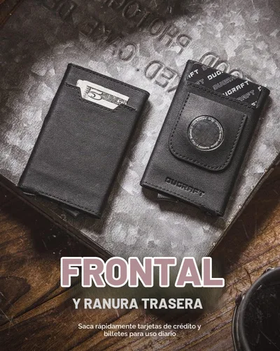 Vista 4 de DUGRAFT - Cartera desplegable compatible con AirTag, soporte para tarjetas Negro