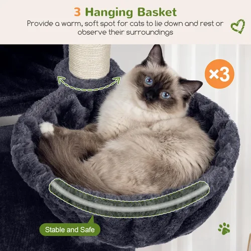 Vista 4 de Globlazer Árbol grande para gatos, torre de escalada para gatos de 72 pulgadas de alto para gatos adultos grandes, muebles de varios niveles con 2