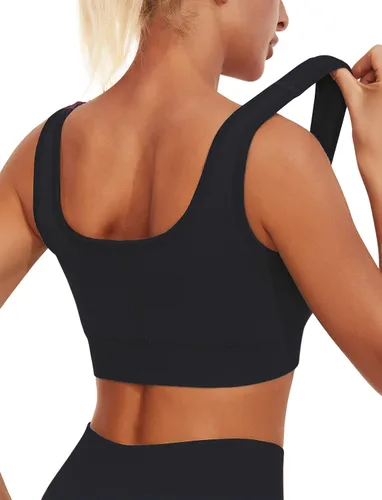 Vista 4 de JOYSPELS Conjuntos de entrenamiento para mujer, 2 piezas, sin costuras, acanalados, cintura alta, levantamiento de glúteos, con brasier deportivo