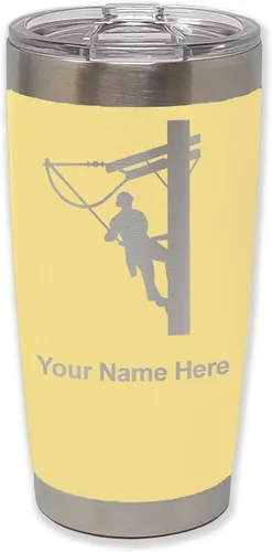Vista 13 de LaserGram Taza aislada al vacío de 20 onzas, Lineman, grabado personalizado incluido (negro)