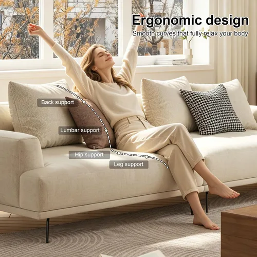 Vista 10 de Sofá modular de 3 plazas, moderno sofá modular de ocio, 82.6 pulgadas Wooden Frame, Metal Legs, Soft Cotton-Linen Fabric, Easy to Install