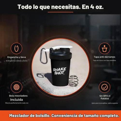 Vista 4 de Negro - Botella mezcladora mini de 4 oz para preentrenamiento, creatina, suplementos de cucharada pequeña (no para proteínas) con clip y bola