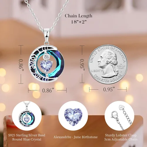 Vista 42 de Collares de cristal para mujer, regalos para aniversario de esposa, regalos de cumpleaños para mujeres, collar de zafiro azul con la frase "I Love